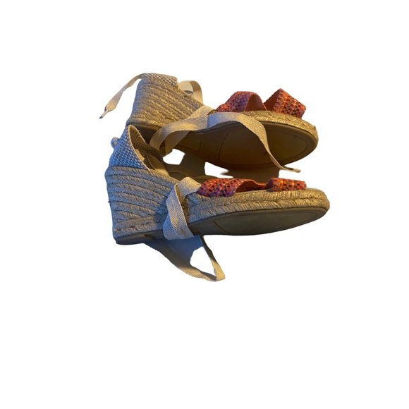 Pima 2 wedge espadrille ankle wrap pink multicolor polkadot sandals size - Picture 3 of 11